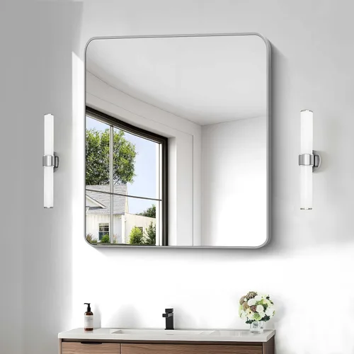 Miniatura 31 de Espejo de baño de 18 x 24 pulgadas con marco de metal negro rectangular, espejo de tocador rectangular de esquinas redondeadas, espejo de pared