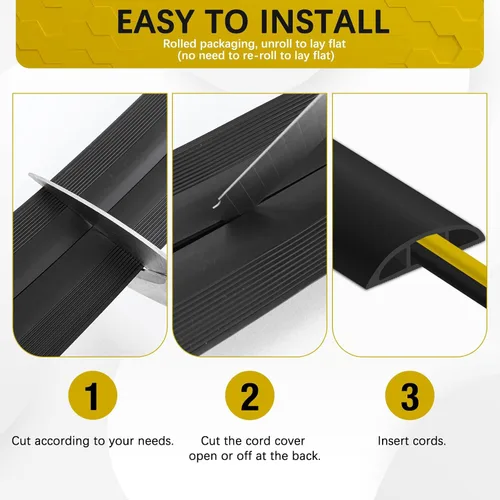 Miniatura 4 de JAHOMFAI Cubierta para cables de piso 1m de largo, cubiertas para cables en el suelo para proteger los cables y prevenir riesgos de caídas, fácil
