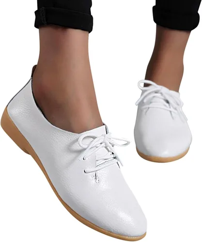 Zapatos deportivos de moda para mujer, zapatos casuales de cuero con cordones, puntera puntiaguda, tacón bajo, mocasines ligeros, cómodos, para