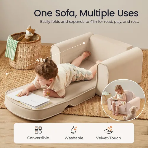 Miniatura 2 de Tiny Land Sofá Plegable 2 en 1 para Niños con Bolsillos – Sofá Suave y Grueso para Niños Pequeños, Sofá Reclinable, Silla Convertible para Niños