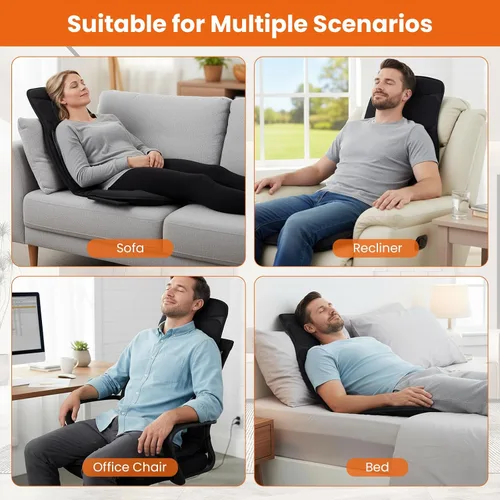 Miniatura 7 de Giantex Masajeador de espalda para silla, almohadilla térmica para silla de masaje con 10 áreas de vibración, 5 modos, 3 velocidades y temporizador