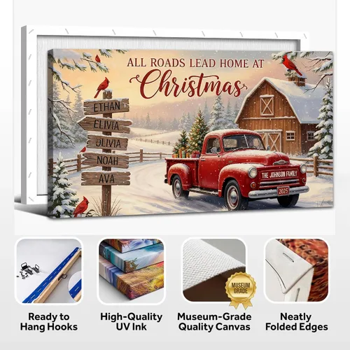 Miniatura 5 de GUTTATY Arte de pared en lienzo de Navidad personalizado, impresiones de lienzo personalizadas con apellido y señales, póster de decoración de pared
