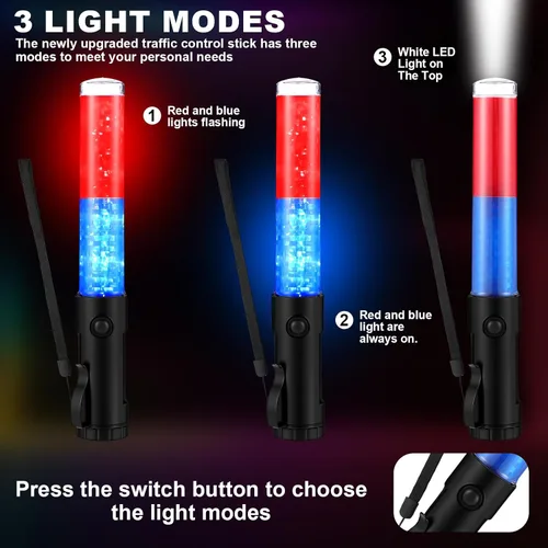 Miniatura 3 de Weewooday Paquete de 2 varitas de control de tráfico aéreo de seguridad de 11 pulgadas, varita LED de señal de tráfico linterna control de seguridad