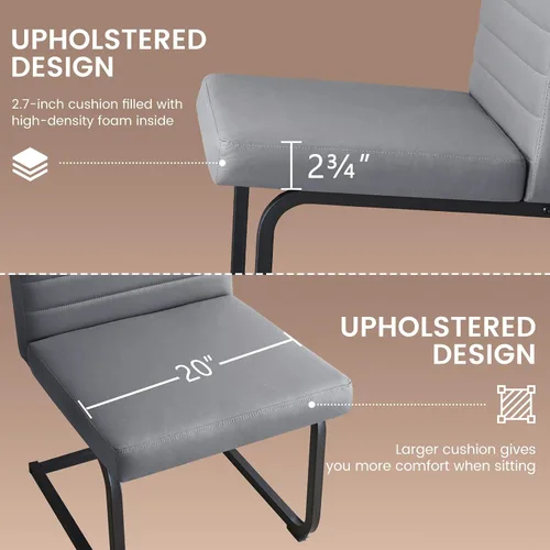 Miniatura 5 de Furniliving - Juego de 2 sillas de comedor modernas tapizadas de tela técnica con patas de acero, respaldo alto, sillas sin brazos para comedor
