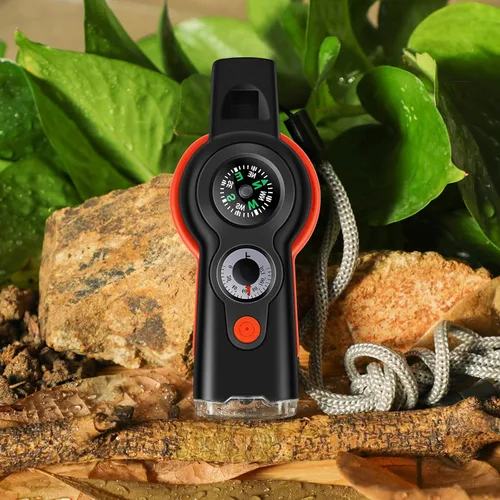 Miniatura 6 de Silbato con función de supervivencia de emergencia 7 en 1, silbato de seguridad multifuncional para exteriores con cordón, ideal para kayak
