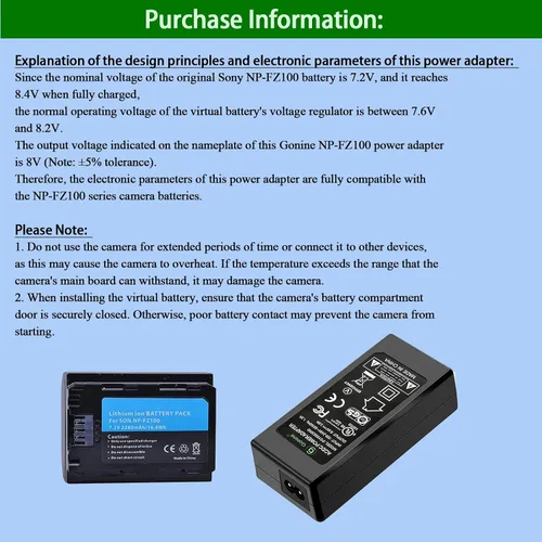 Miniatura 5 de NP-FZ100 A7III - Kit de adaptador de CA de fuente de alimentación continua para cámaras Sony Alpha A7IV A6600 A7SIII A7C A1 FX3 A7R3 A7R IV, A9 A9R