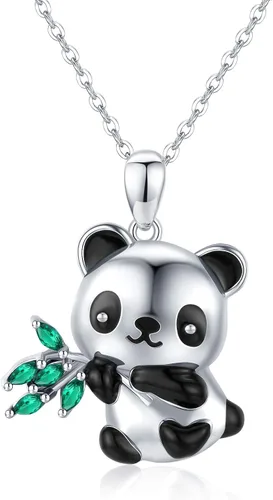 CHENGHONG Panda Gifts - Collar de plata de ley 925 con bonito diseño de panda con colgante de animal de peluche, regalo de joyería de oso panda,