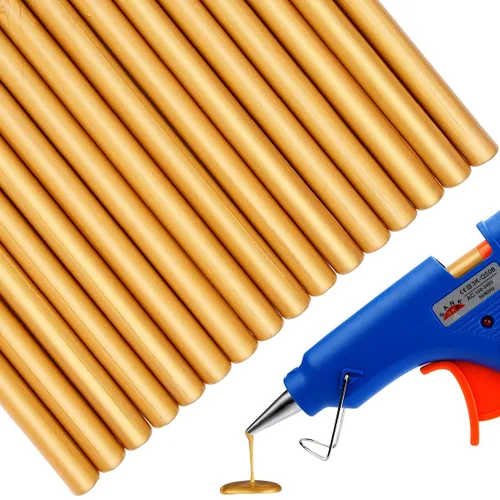 16 piezas de mini pistola de pegamento para sello de cera para sello de cera, oro ámbar, ideal para invitaciones de boda, tarjetas, sobres, paquetes