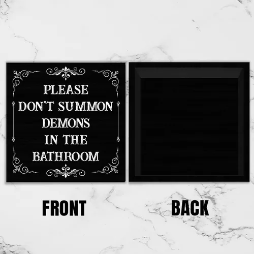Miniatura 3 de Divertido letrero gótico para baño, diseño gótico espeluznante con texto en inglés «Please Don't Summon Demons in the Bath», letrero de madera negra