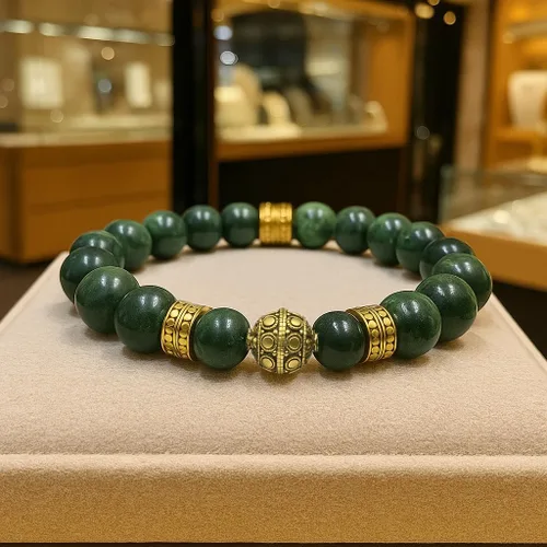 Miniatura 6 de Kartini Studio Pulsera de jade y oro, pulsera de cuentas de jade verde oscuro y oro, joyería de cuentas de calidad para hombre