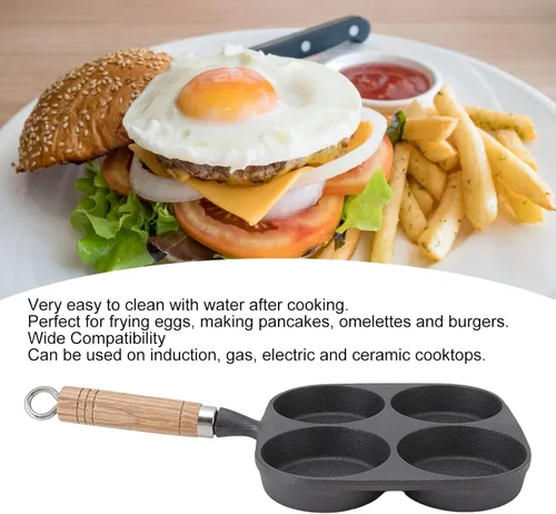 Miniatura 3 de Sartén para tortillas, sartén para huevos de 4 tazas con mango de madera para desayuno, panqueques, tortillas