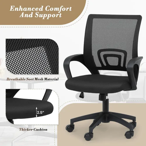 Miniatura 7 de Silla de oficina ergonómica, silla de escritorio de malla con soporte lumbar y asiento ancho (capacidad de 300 libras) altura ajustable, ruedas Negro