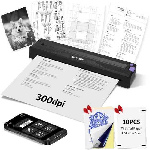 Impresoras portátiles inalámbricas para viajes, mini impresora térmica Bluetooth sin tinta compatible con Android, iOS y laptop, compatible con