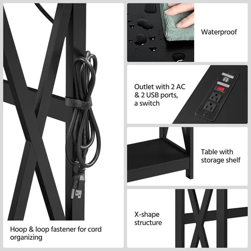 Miniatura 6 de Yaheetech Mesa consola de 40 pulgadas con tomas de corriente y puertos USB, mesa de entrada de madera con estación de carga y estante