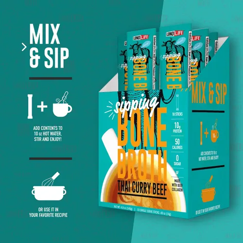 Miniatura 5 de LonoLife - Sobres individuales de caldo de hueso de ternera al curry tailandés: 0.35 onzas de proteína, apto para dieta Keto, 24 porciones