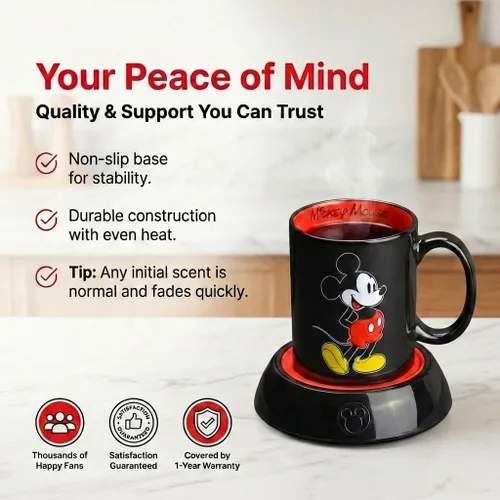 Miniatura 6 de Calentador de Tazas Mickey Mouse de Disney con Taza de 12 oz por Select Brands - Calentador de Tazas de Café con Taza de Cerámica Incluida - Plato