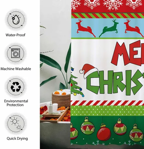 Miniatura 4 de Allenjoy Cortina de ducha de 72 x 72 pulgadas para juegos de baño, invierno, Año Nuevo, campanas de Navidad, copos de nieve, decoración de baño