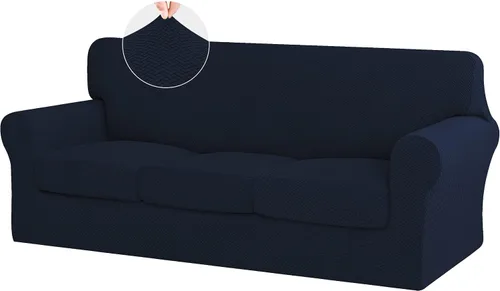 Miniatura 10 de ISSUNTEX - 4 piezas de fundas de sofá de alto estiramiento y espesor, funda suave para sofá con 3 cojines separados, funda elástica de sofá de tela