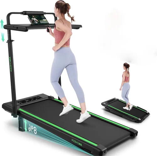 Miniatura 22 de ANCHEER Cinta de correr con inclinación del 12%/15%, almohadilla plegable con barra de asa, capacidad de 320-450 libras debajo del escritorio, Rojo