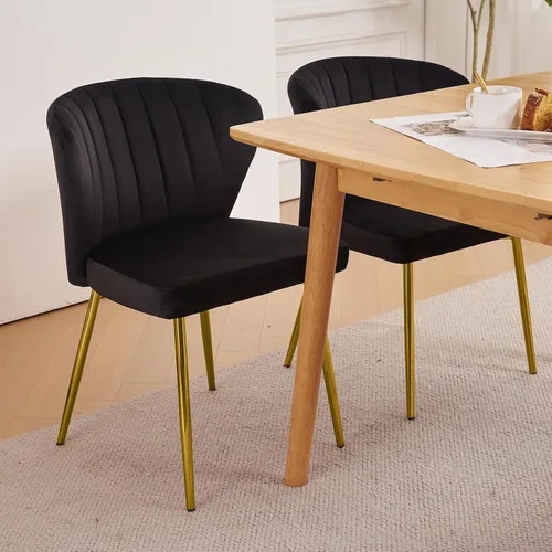 Miniatura 4 de ANOUR Juego de 2 sillas de comedor, modernas sillas de cocina de terciopelo, sillas laterales tapizadas con patas de metal dorado para comedor, sala