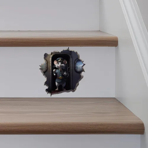 Miniatura 6 de Adhesivo de pared 3D con agujero de ratón y conductor de tren
