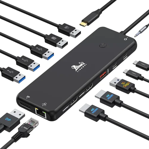 Miniatura 12 de LIONWEI Estación de acoplamiento para laptop 9 en 1, HDMI dual, 100 W PD, USB C 3.0, Ethernet, audio/micrófono, concentrador USB C para portátiles