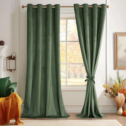 Miniatura 85 de JIUZHEN - Cortinas de terciopelo gris de 63 pulgadas opacas para sala de estar - Cortinas gruesas de terciopelo con ojales para ventana