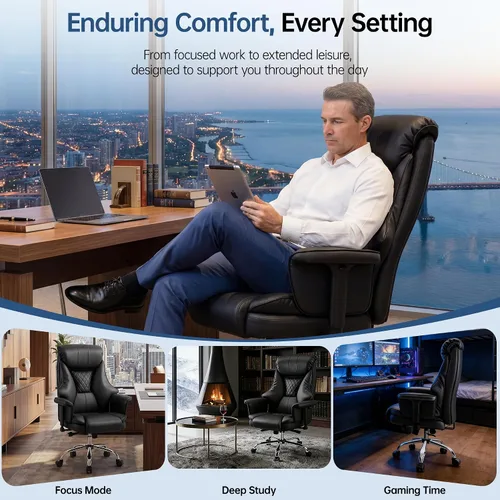 Miniatura 10 de AreShark Silla de oficina grande y alta, silla ejecutiva de escritorio de cuero con respaldo alto y soporte lumbar ajustable, ergonómica, cómoda
