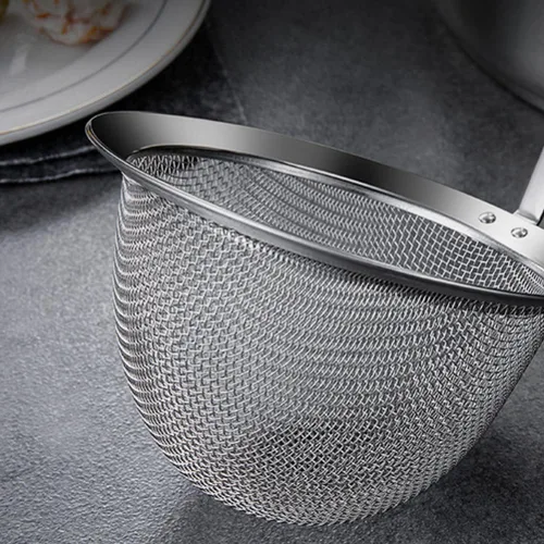 Miniatura 5 de Hemoton Cesta coladora de acero inoxidable – Colador de fideos de malla fina con mango para colgar para cocinar 12.2 x 3.93 pulgadas, perfecto