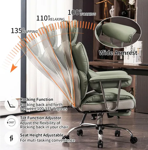 Miniatura 4 de Efomao Silla de Oficina Grande y Alta 400lbs - Sillas de Oficina Ejecutivas con Reposapiés, Silla de Computadora de Cuero PU Resistente