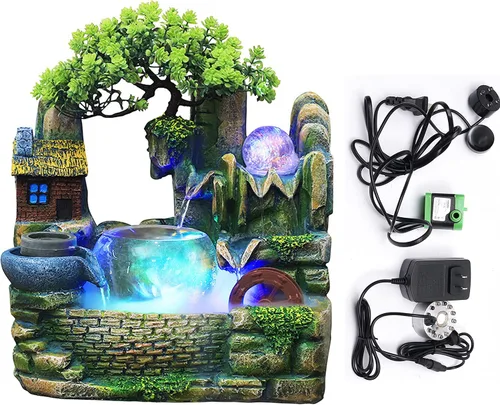Miniatura 25 de 11.81 pulgadas Fuente de rocalla de mesa para interiores, cascada de bonsái, mini fuente de agua de rocalla con bomba automática y luz LED