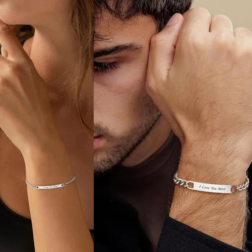 Miniatura 5 de Pulseras a juego, pulseras de pareja, regalos de aniversario para él y ella, novio y novia, pulseras de acero inoxidable, joyería de relación