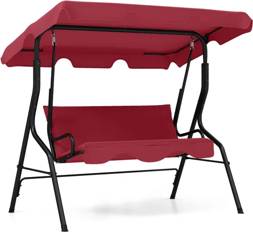 Miniatura 10 de RELAX4LIFE Silla columpio para porche para 3 personas, columpio para exteriores con toldo ajustable, cojín extraíble y soporte de marco de metal