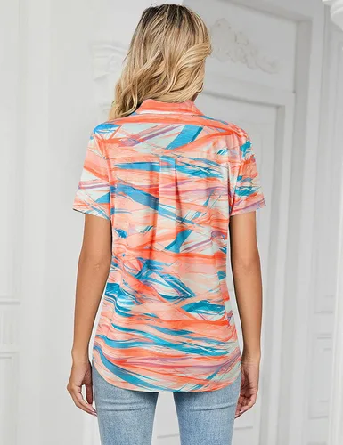 Miniatura 3 de Camiseta polo de golf con cuello en V UPF 50+ con estampado de protección solar de manga corta y ajuste seco para mujer