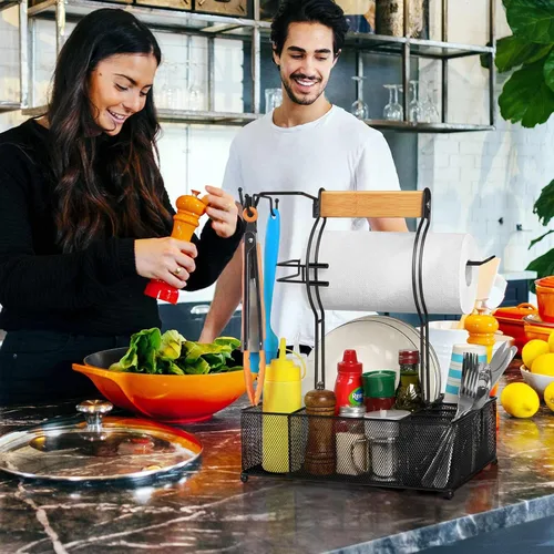 Miniatura 6 de FANGSUN Organizador para parrilla, organizador de barbacoa con soporte para toallas de papel, organizador de utensilios de condimentos de picnic