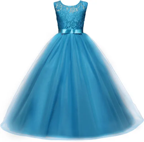 Miniatura 23 de Vestido Yaphyee largo, de princesa, con flores, formal, para boda, dama de honor, para fiesta, para niña