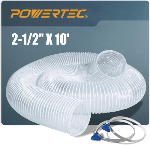 Miniatura 12 de POWERTEC Manguera de recolección de polvo de 2-1/2 x 36 pulgadas, manguera flexible de colector de polvo de PP de 2.5 pulgadas para sierra de mesa