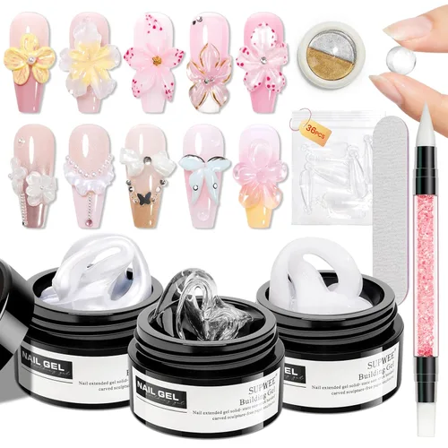 Miniatura 26 de Gel de arte de uñas 3D transparente y blanco, gel sólido constructor para uñas, antiadherente, para escultura de manos, geles duros con doble