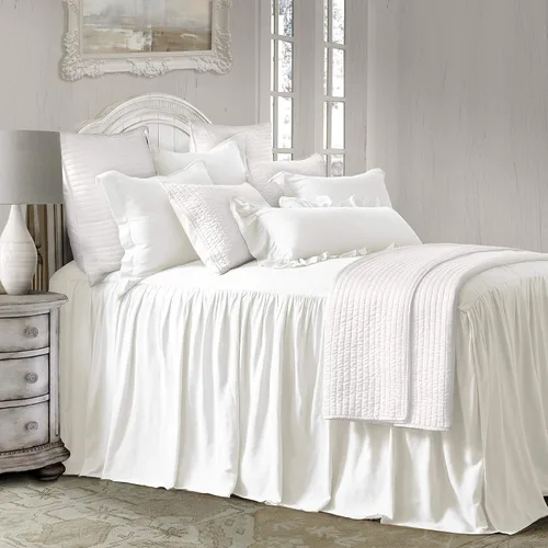 Miniatura 10 de HiEnd Accents Luna - Juego de ropa de cama de lino lavado de 3 piezas con falda con volantes y fundas de almohada, tamaño King, romántico