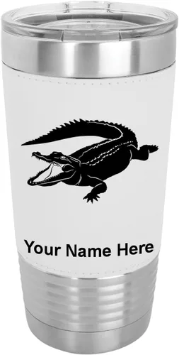 Miniatura 22 de LaserGram Vaso aislado al vacío de 20 onzas, cocodrilo, grabado personalizado incluido (piel sintética, estilo béisbol)