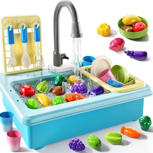 JUKUDAHU - Lavaplatos de juguete con agua corriente, juguetes de cocina con fregadero para niños de 3, 4, 5, 6 y 7 años de edad, lavavajillas