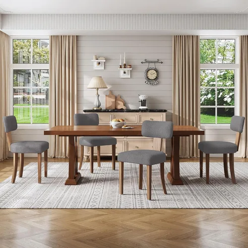Miniatura 11 de LUXOAK Juego de 2 sillas de comedor modernas de mediados de siglo, sillas de cocina tapizadas de lino con respaldo curvado y patas ajustables