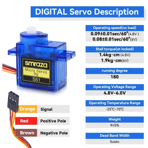 Miniatura 4 de Smraza 10 piezas SG90 9G Micro Servo Kit (engranaje metálico) para proyectos Arduino, robot RC, brazo de robot, helicóptero, control de avión, coche