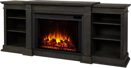 Eliot - Soporte para TV con chimenea eléctrica de 81 pulgadas, color gris antiguo Real Flame