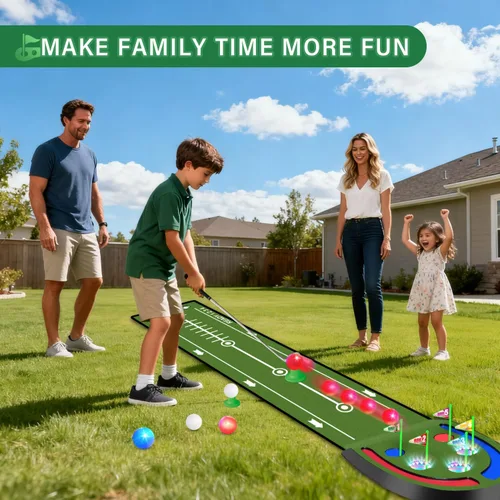 Miniatura 5 de VATOS Alfombra de Golf Mejorada para Interior para Niños - Juego de Golf con Bolas LED, Copas Luminosas, Hierros y Putters, Alfombra de Golf