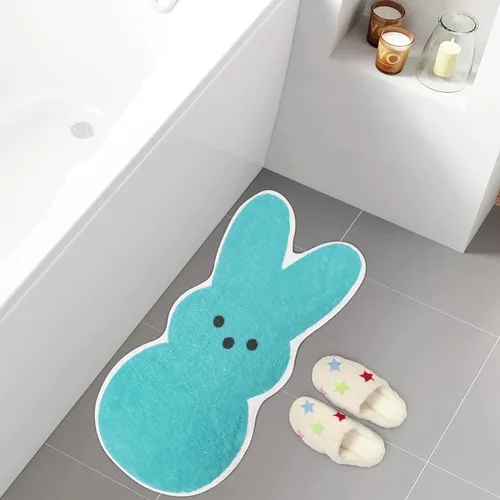 Miniatura 7 de Tapete de baño de Pascua de conejo, conejo azul, 30.9 x 16 pulgadas, suave, antideslizante, lavable a máquina, absorbente, estilo clásico, unisex
