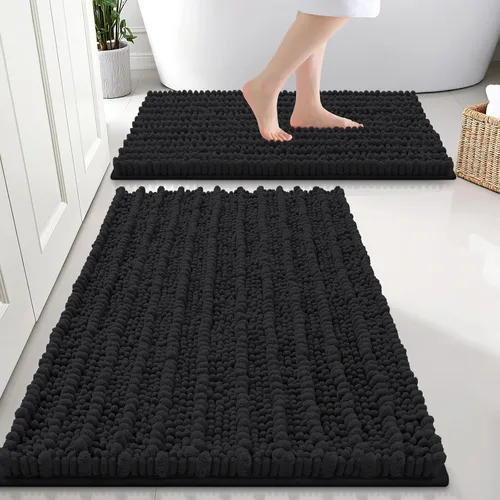 Miniatura 42 de Smiry Juego de 2 alfombras de baño, suaves y absorbentes, parte trasera de goma antideslizante, lavables a máquina, juego de alfombras de baño