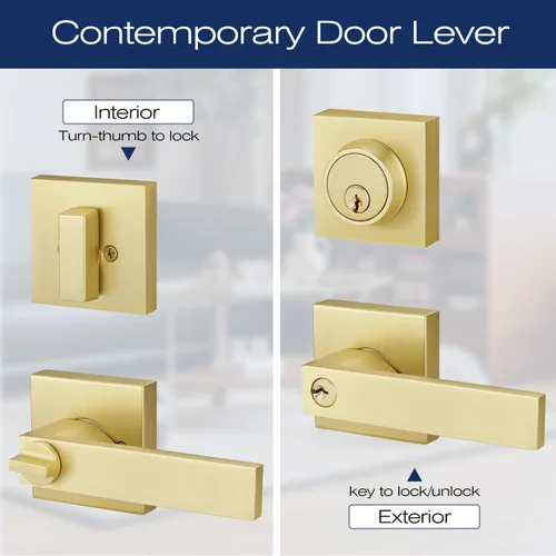 Miniatura 4 de EHOMEWARE Juego de 3 manijas de puerta con cerrojo de un solo cilindro, cerrojo de latón satinado, reversible para lado derecho e izquierdo, juego