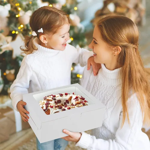 Miniatura 6 de Cajas blancas para panadería con ventana, 9 x 6 x 3 pulgadas, para pasteles, postres, empaques de tartas, ideales para fiestas de cumpleaños