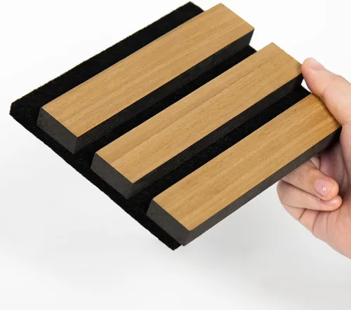 Miniatura 15 de Paquete de 6 paneles de pared de madera acústica, 94.5 x 8 pulgadas cada uno panel de pared insonorizado, paneles de listones de madera estriada 3D